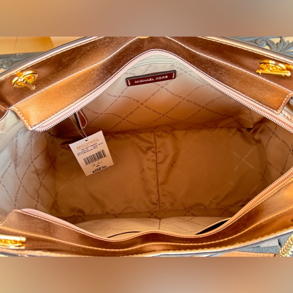 Michael Kors Jet Set Travel Large Chain Shoulder Tote Bag + Wallet MK Rose Gold - Picture 9 of 13